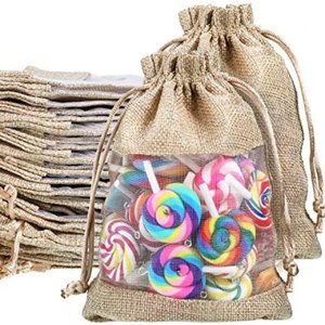 12-Pack Linen Burlap, Sheer Organza Gift Bag w/Drawstring.